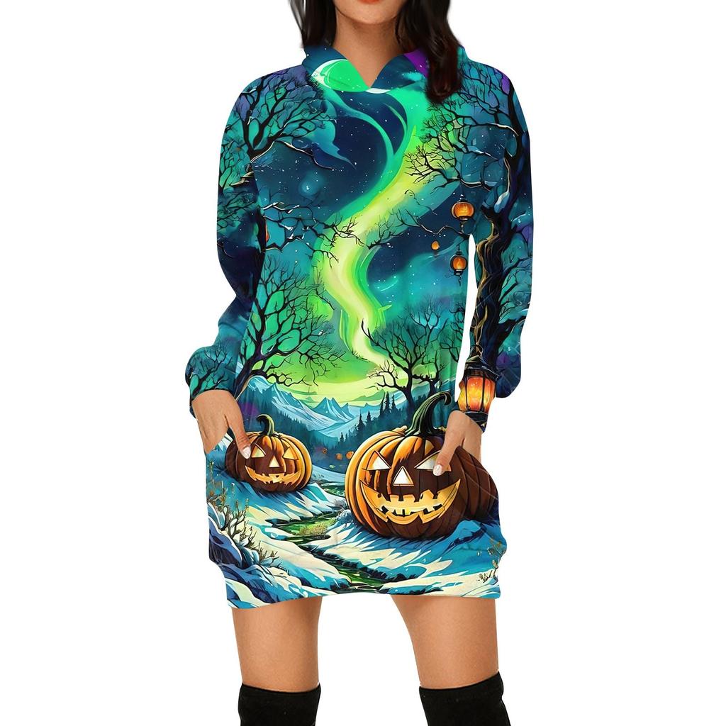 Women's Fashion Loose Casual Pocket Long Sleeve Hoodie Printed Sweatshirt Top