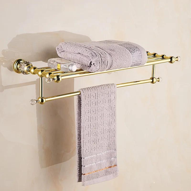 Набор роскошных хрустальных аксессуаров для ванной комнаты, полированный золотой набор фурнитуры для ванной, настенные товары для ванной, корзина-полка