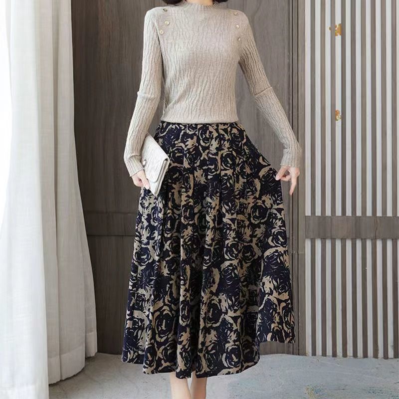 Весенне-летняя модная женская тонкая распашная юбка средней длины с высокой талией и темпераментным принтом, большие размеры