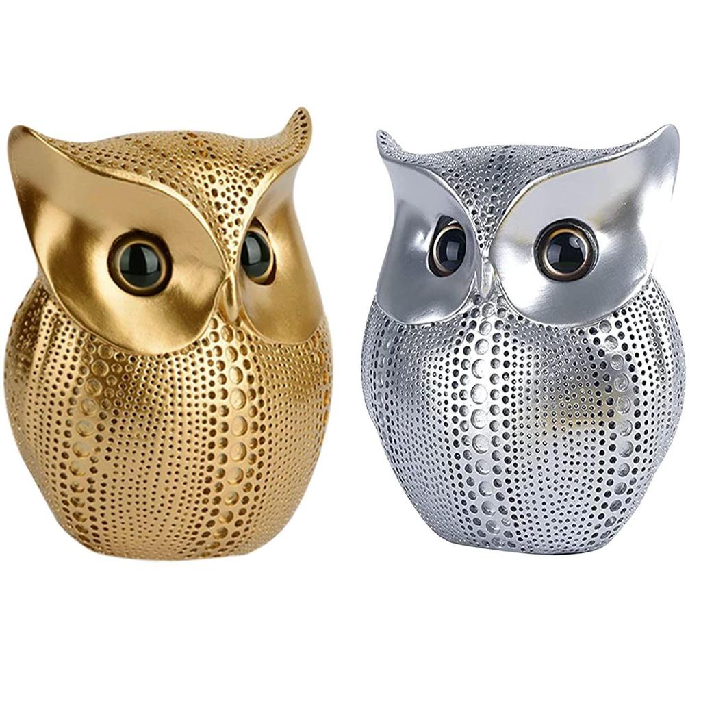 Modern Classy Lucky Owl Combo Resin Art Figure Showpiece (Pack of 2, Golden and Silver)