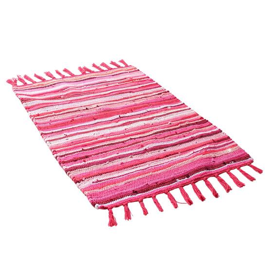 Machine Washable Bedroom Rug Reversible Cotton Rag Rug, Boho Hand Woven Multi Color Striped Bath Non Slip for Hallway with Tassels, Area Living