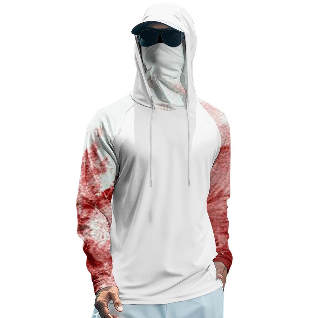 Мужская худи реглан для рыбалки с принтами на Хэллоуин - UPF 50+ УФ защита, длинный рукав, солнцезащитная рубашка с сетчатым козырьком