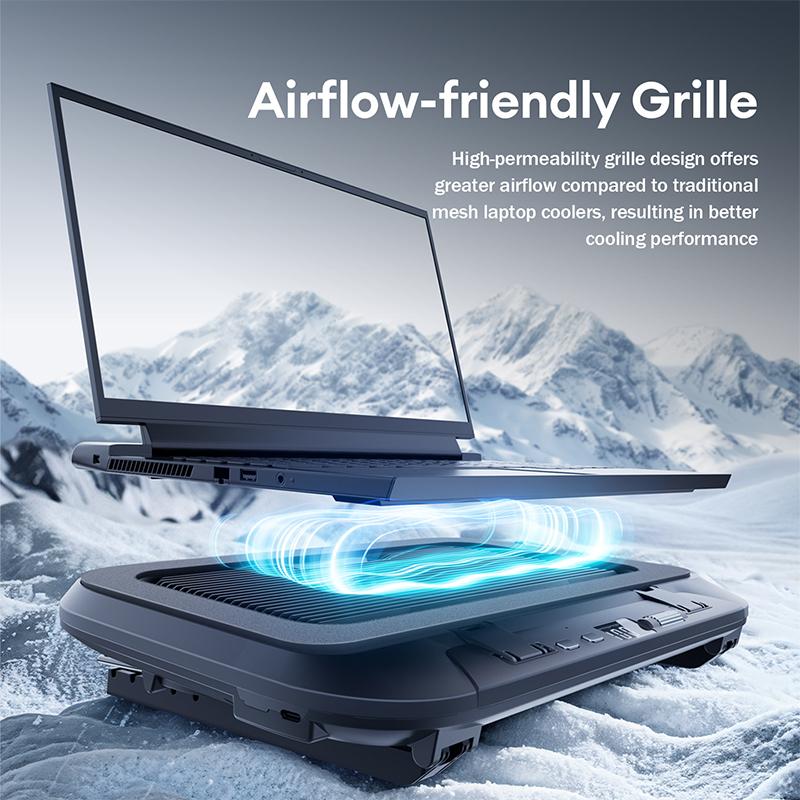 Llano V21 14cm Dual Fans Laptop Cooler 14"-17.3" Lighting Adjustable Foldable Laptop Cooler Pad Cooler Pad LED Light Fan