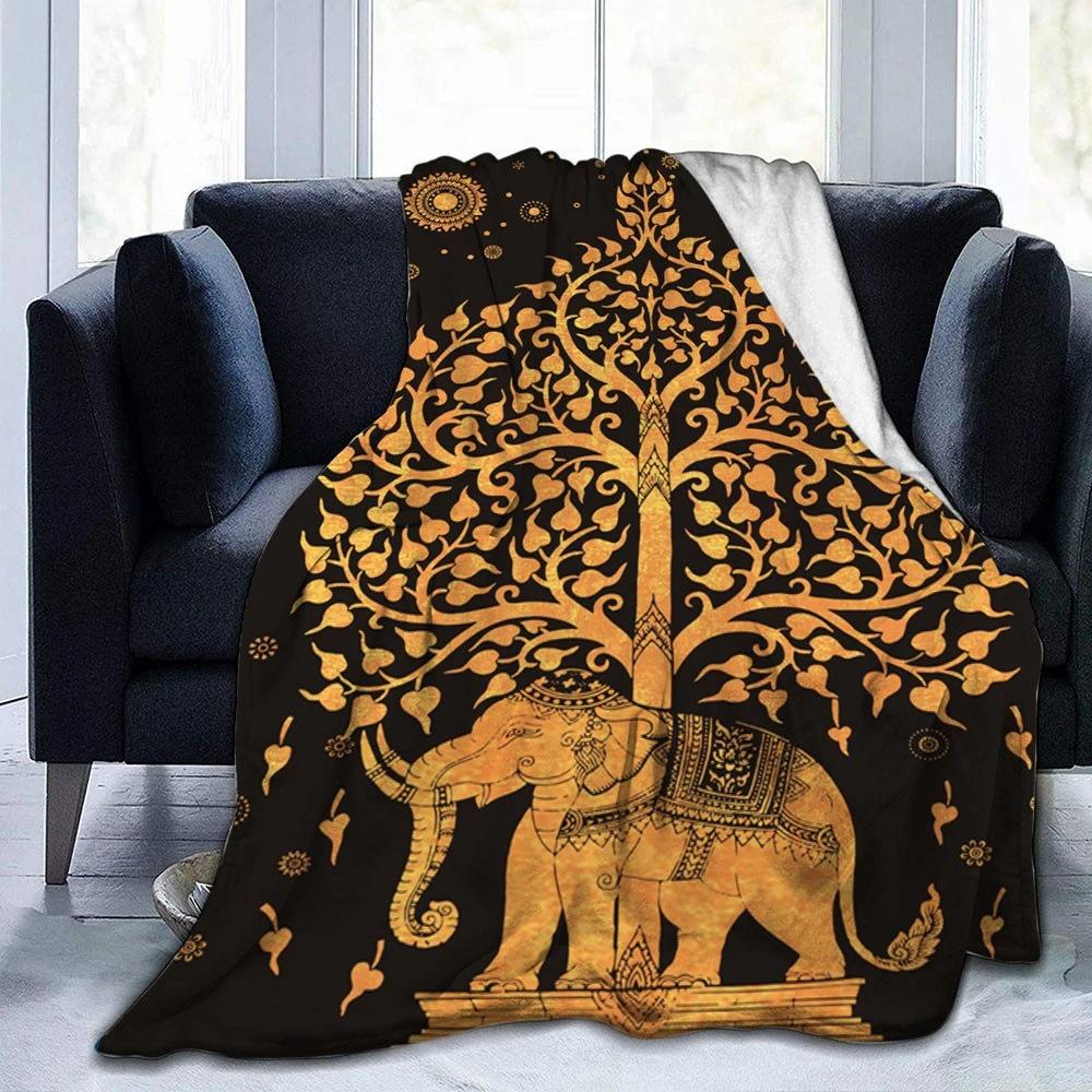 Mandala Elephant Themed Blanket Indian Style Flannel Blanket Bedroom Decorative Blanket Nap Blanket
