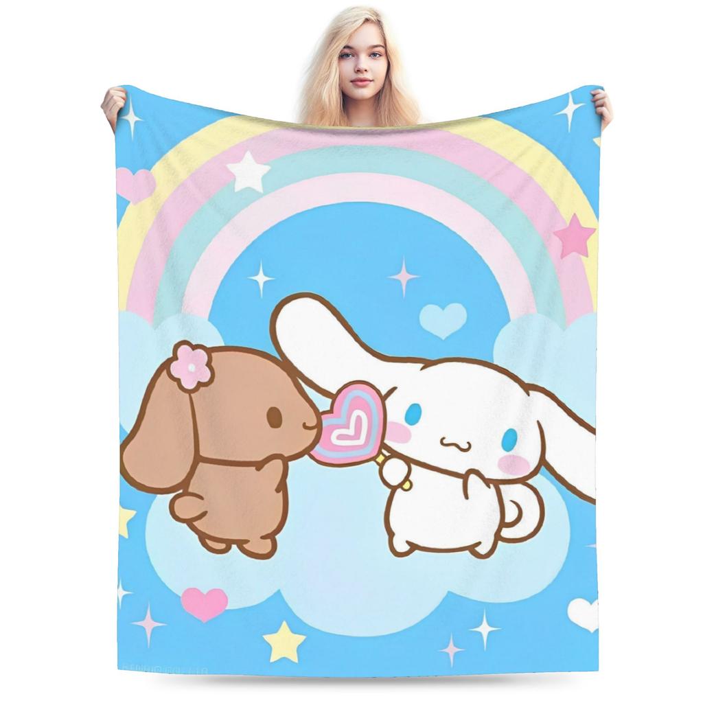 Kawaii Cinnamoroll Fleece Blanket Sanrio Cute Cartoon Dog Vintage Throw Blanket for Home Hotel Sofa 200x150cm Rug Piece