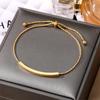 IFMIA Simple Design Stainless Steel Adjustable Bracelet Gold Color Link Chain Bangle for Women Girl Men Beads Jewelry Gift