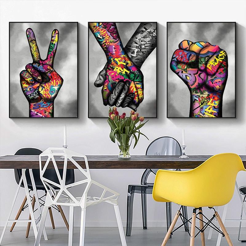 Граффити Wall Art Finger Fist Холст Картина Абстрактный Плакат Street Pop Art Печать на холсте Настенные картины для декора гостиной БЕЗ Рамки