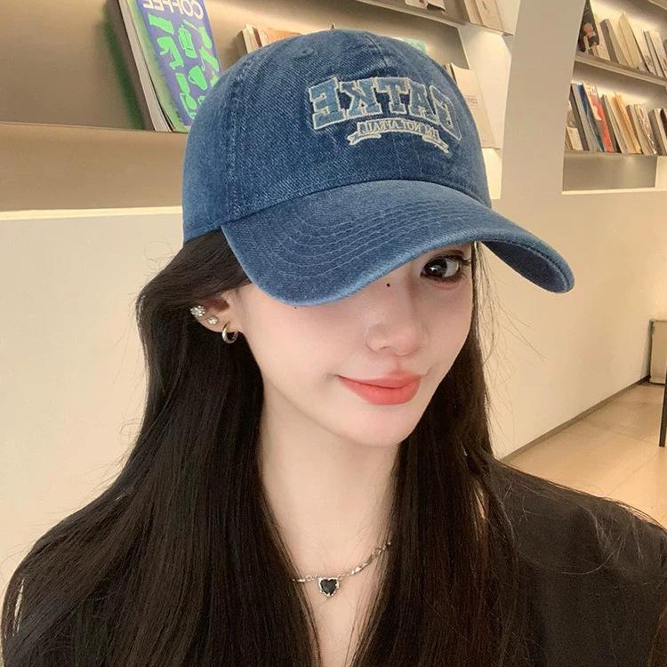 Бейсболка из стираного денима, женская, с широкими полями, большой окружностью головы, с надписью «буква», показывающей маленькое лицо, синяя шляпа, новинка 2024 года