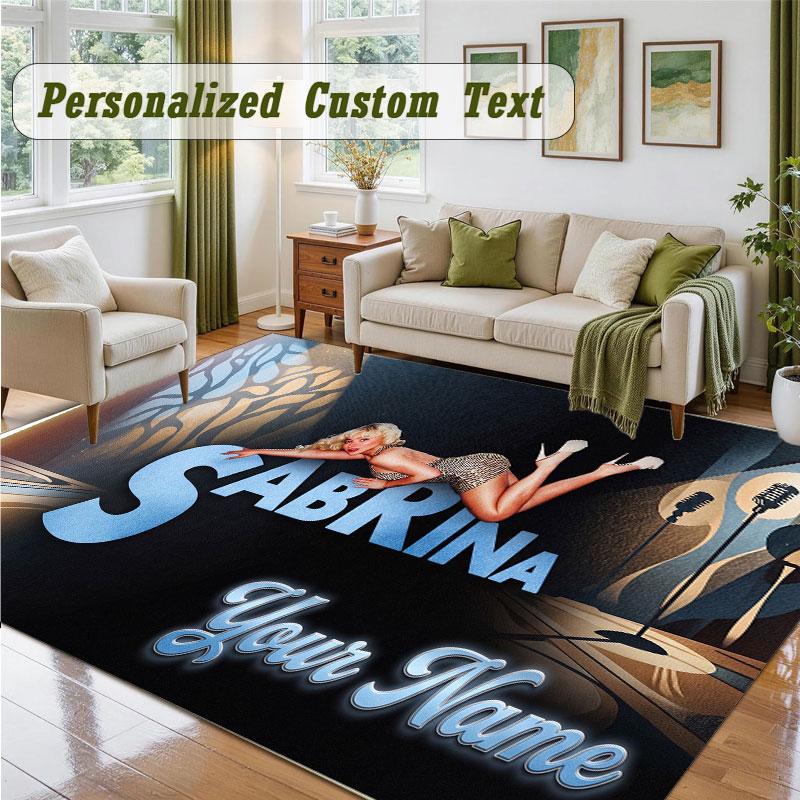 Crystal Velvet Square Rug Custom NameSabrina Carpenter Pattern Non Slip Home Floor Decor Rug