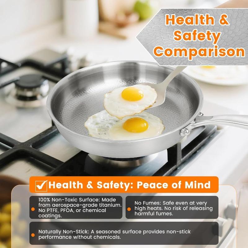 Upgraded Titanium Hammered Frying Pan with Lid Titanium Non-stick Frying Pan Scratch-Resistant Heats Evenly For All Stovetops