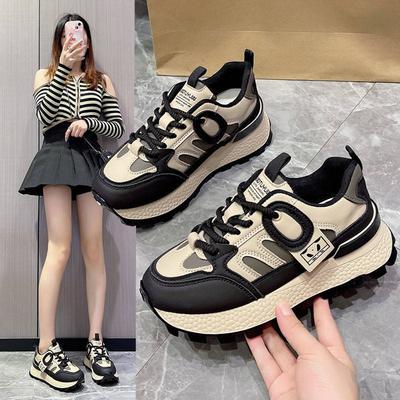 Женские универсальные весенне-осенние новые кроссовки в стиле колор-блок 'Панда' для женщин, на толстой подошве, кроссовки 'папины', трендовые