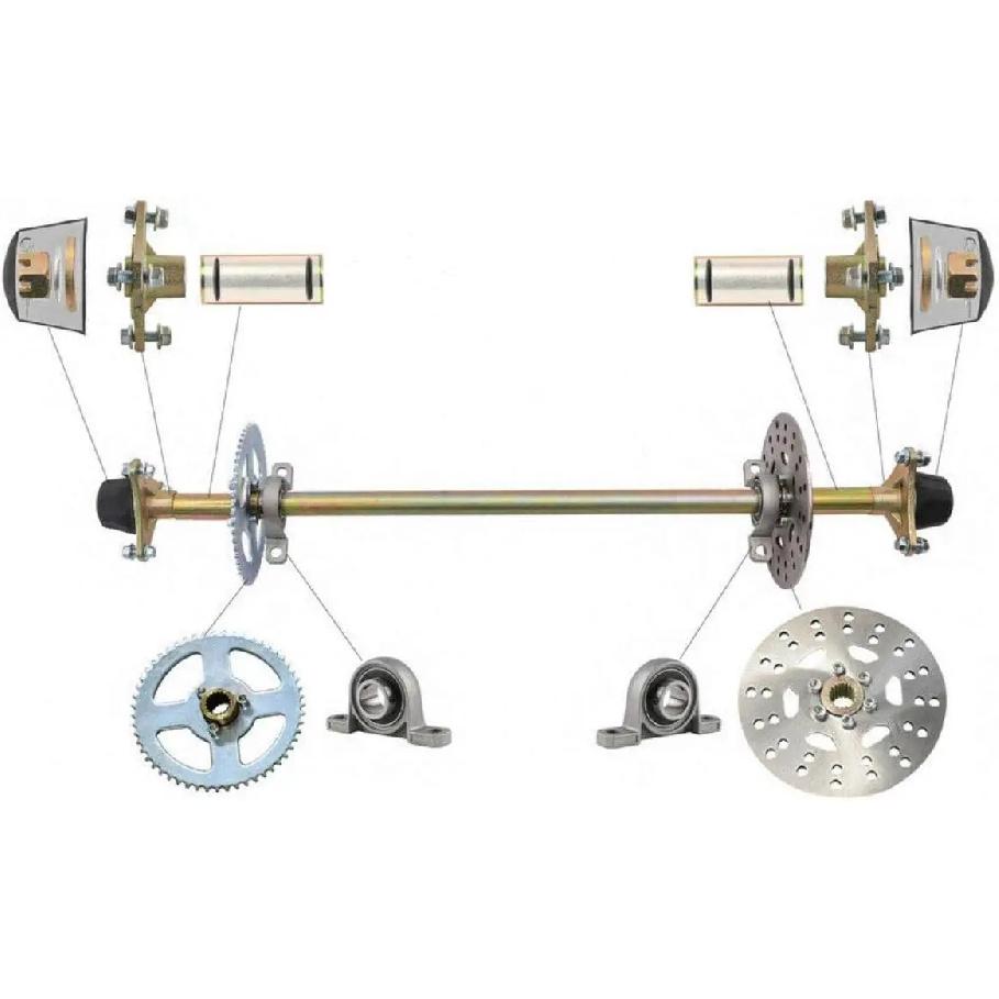 Upgraded 740mm Go Kart Live Rear Axle Complete Kit with Brake Assembly and T8F Chain Sprocket for DIY or Quad Trike Golf Carts