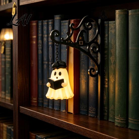 Vintage Style Home Study Light Ghost Bookshelf Light Library Lantern Decorative Lamp with Warm LED Lighting Charming Lantern for Bedroom Retro Iron