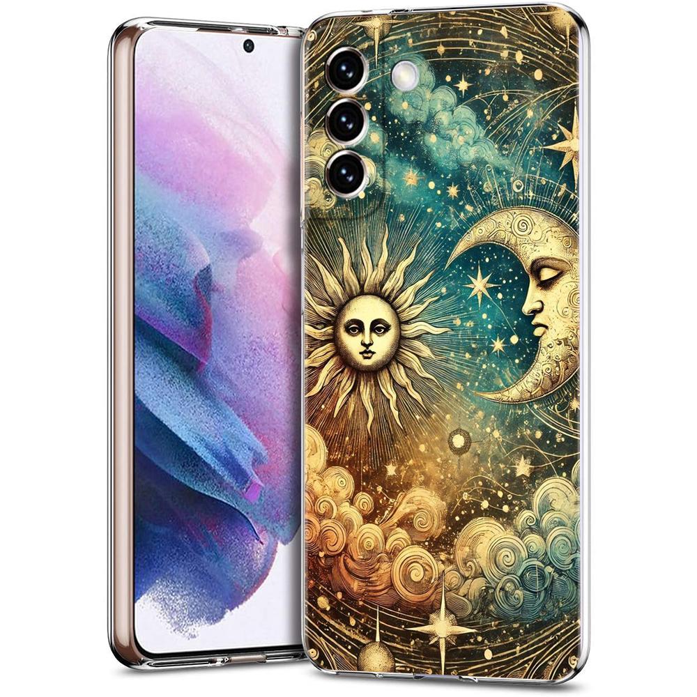 Прозрачный чехол-бампер для Samsung Galaxy S25 S24 S23 S22 S20 S21 FE Ultra S24 S23 S10 S10E Plus 5G с рисунком Солнце Луна Звезды