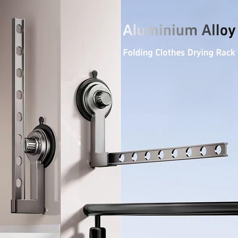 Aluminium Alloy Folding Drying Rack 8-hole Suction Cup Clothes Storage Shelf Outdoor Travel Clothes Hanger No Need To Install