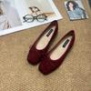 French Inner Heightening Suede Ballet Single Shoes Women's Shoes 2025 New Spring and Autumn Bow Red Evening Shoes