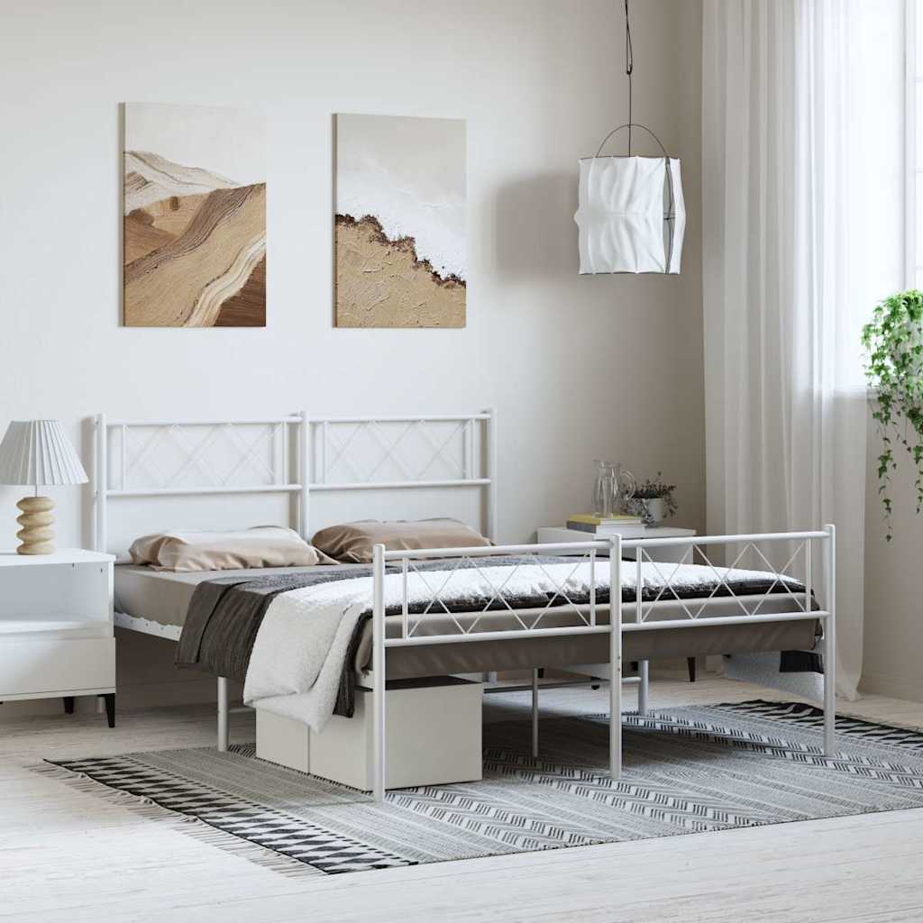 Metal Bed Frame with Headboard and Footboard White 135 x 190 cm