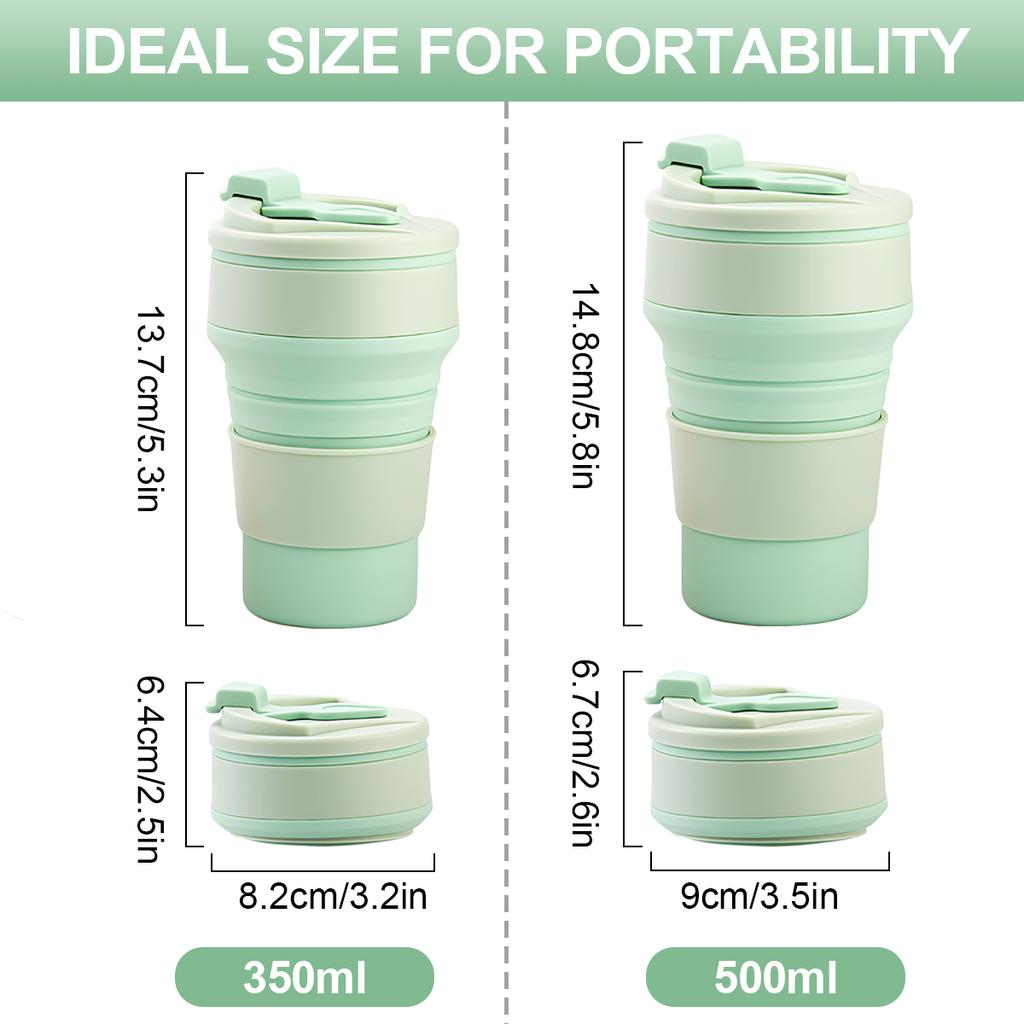 Leeseph Collapsible Travel Cup, Silicone Portable Drinking Mug with Lid for Water, Coffee, Drinks for Hiking & Picnic(350/500ML)