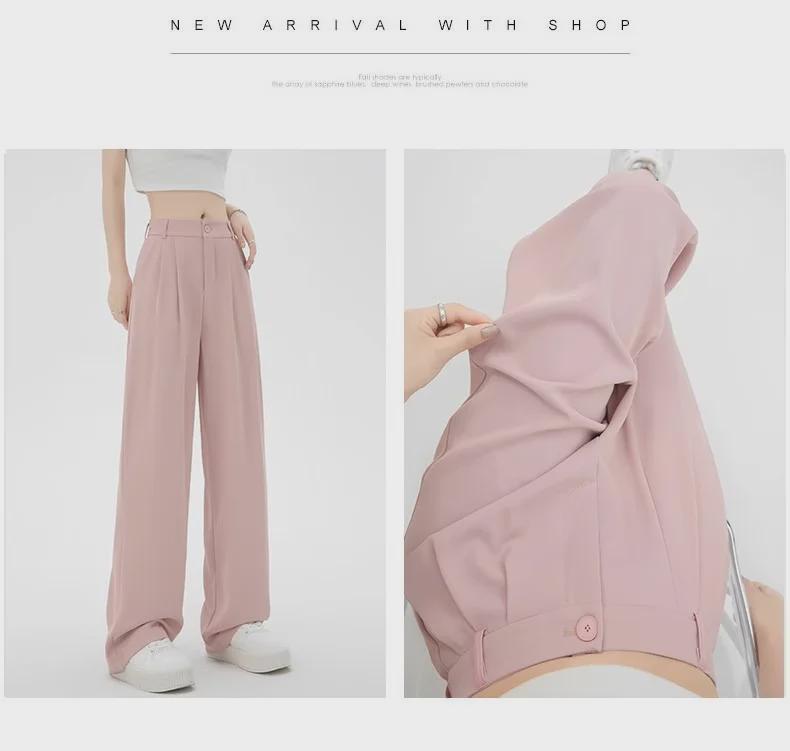 Весна 2024 г., черные, с высокой талией, широкие, утягивающие, прямые брюки - новая мода, повседневный стиль с драпировкой