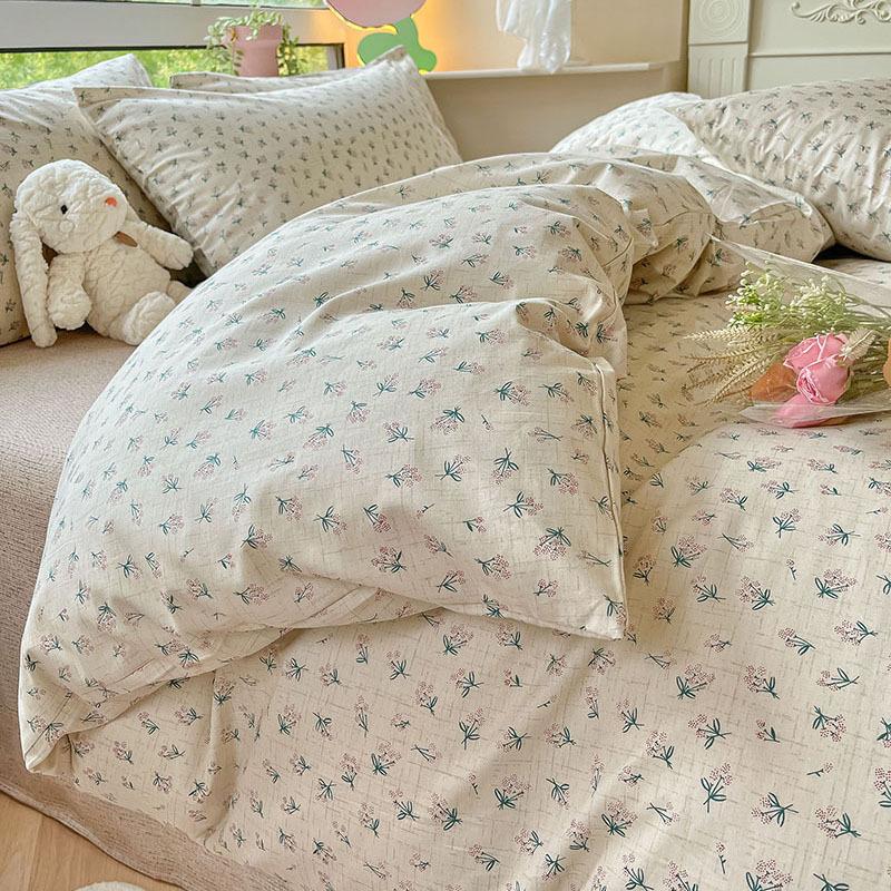Небольшой комплект из четырех предметов из чистого хлопка с цветочным принтом, хлопковые пододеяльники с девчачьим сердцем, простыни для студентов, односпальная кровать в общежитии, комплект из трех пододеяльников