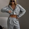 Повседневный спортивный костюм женский с капюшоном, комплект из двух предметов, толстовки на молнии, однотонный, с высокой талией, карманами, брючный костюм, верхняя одежда, осень