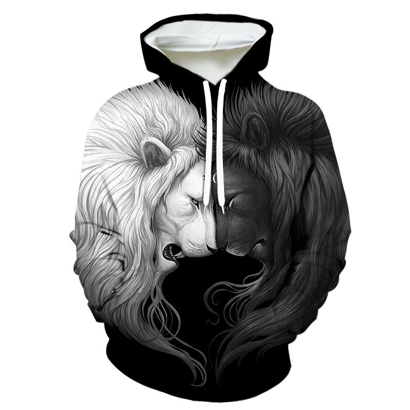 Худи в стиле Sci-Fi с 3D-изображением тигра и льва: Модный европейский/американский бренд