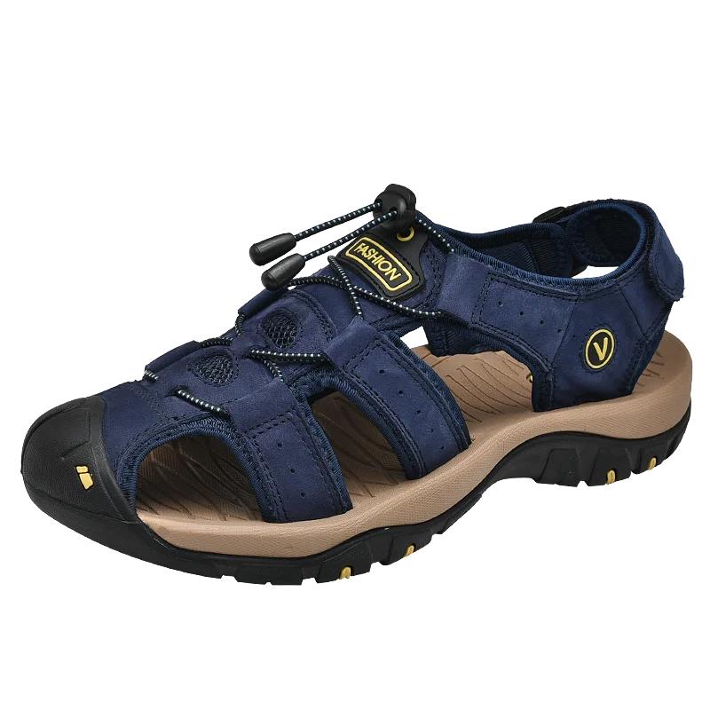Summer Sandals Leather Outdoor Men Beach Shoes Luxury Breathable Casual Sandal Man Wading Shoes Non-slip Wide Lining Slippers