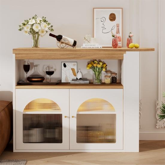 Standing Dining Table Spacious Desktop Coffee with 2 Doors Open Shelves Large Home Extendable Bare Capacity Strong Load-bearing Furniture Modern