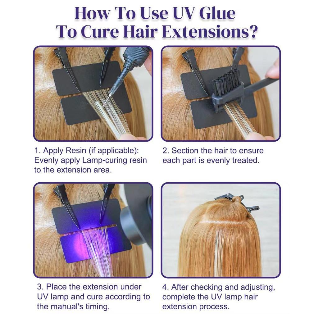 UV Hair Extension Kit: 30g Fast-Curing Waterproof Glue + 30ml Remover, UV Lamp & Eye Shields, Heat-Resistant for Salon & Home Use