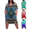 2022 женское летнее повседневное платье больших размеров с V-образным вырезом и короткими рукавами и карманами до колена