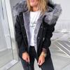 Women Winter Warm Fluffy Collar Hooded Denim Jacket Thick Plush Warm Long Sleeve Jean Coat Button Down Oversized Loose Jacket