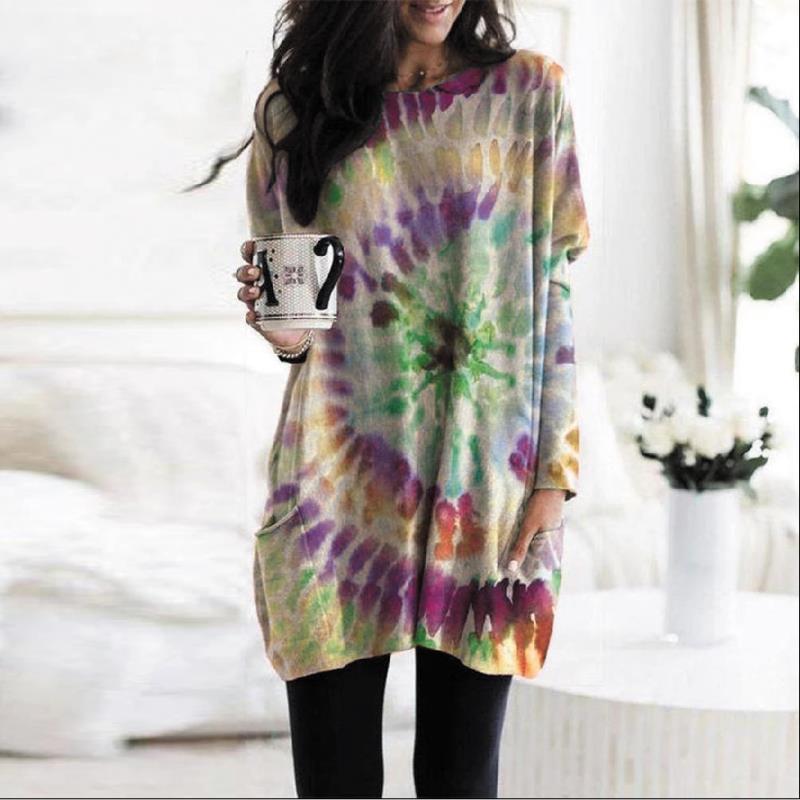 2026 Autumn/Winter Women's Cross-border Printed Spiral Batwing Sleeve Hoodie Dress