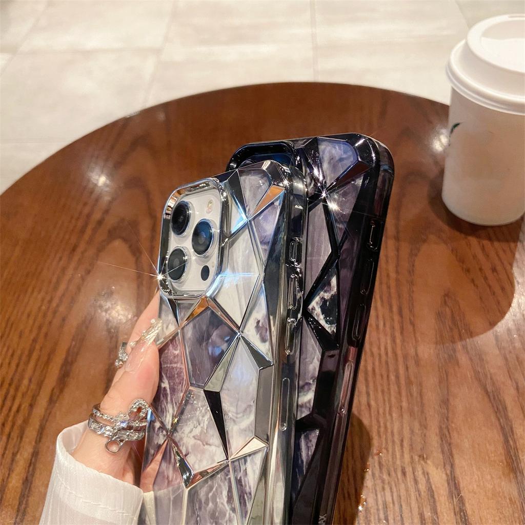 Блестящий геометрический 3D алмазный мраморный прозрачный чехол для телефона для iPhone 14 13 12 11 Pro Max Роскошное покрытие противоударный защитный чехол