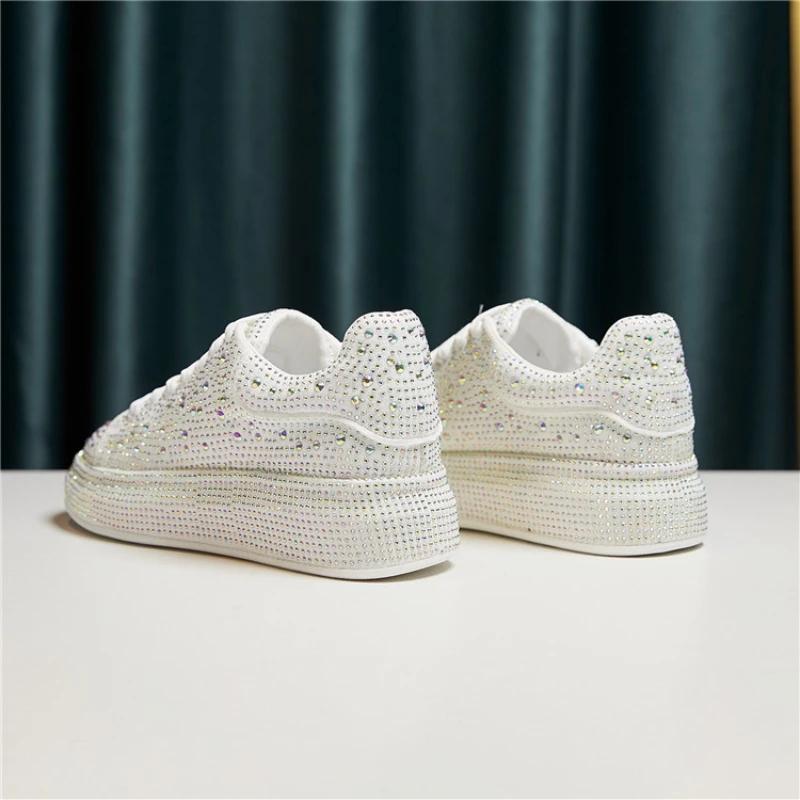 Модные 5 см Новые Стразы Натуральная Кожа Платформа Клин Повседневные Модные Массивные Кроссовки Весна Осень Женские Женские Туфли На Шнуровке