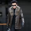 Мужская шуба из меха со съемным воротником из меха енота, модная утепленная зимняя кожаная куртка, мужская кожаная куртка