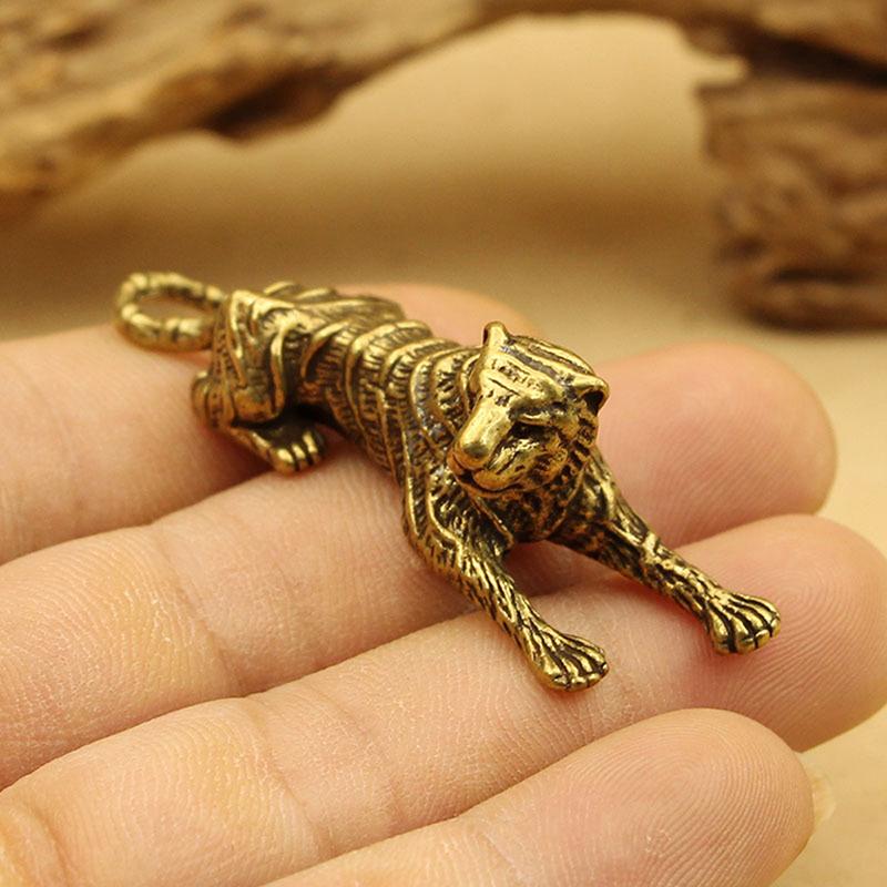 Tiger 3D Brass Casting Statue Mini Animal Metal Figurine Home Decor