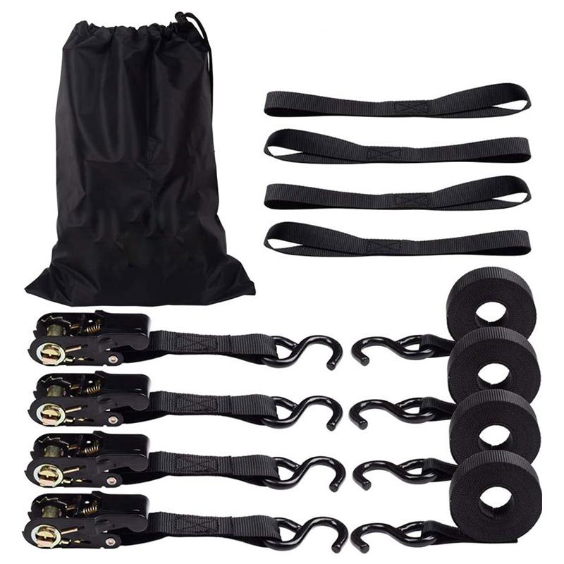 1Set Ratchet Tie-Down Strap Motorcycle Fixed Heavy Cargo Trailer Transportation Car Tension Rope Tie Down Strap Kit Annular Belt