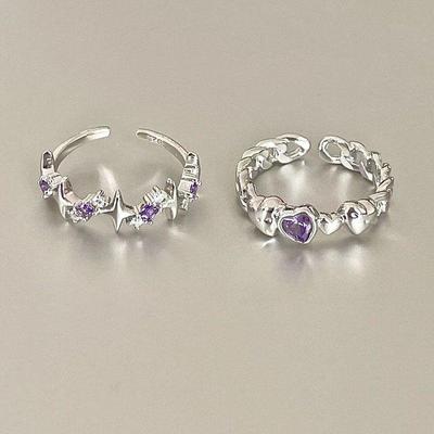 Кристалл Фиолетовый Горный Хрусталь Женщины Обручальное Кольцо Набор Сердце Звезда Блеск Девушки Палец Кольцо