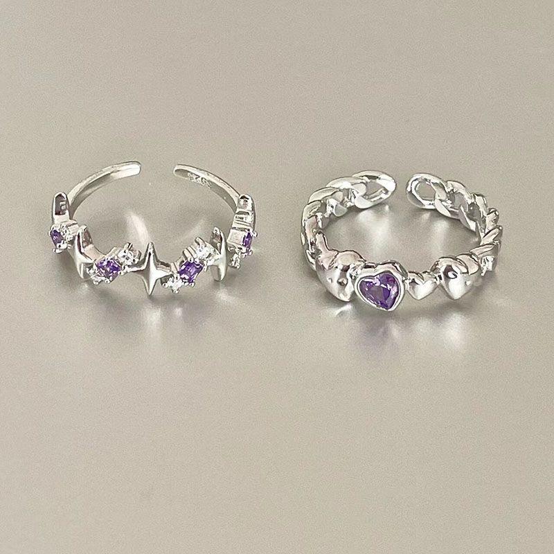 Кристалл Фиолетовый Горный Хрусталь Женщины Обручальное Кольцо Набор Сердце Звезда Блеск Девушки Палец Кольцо