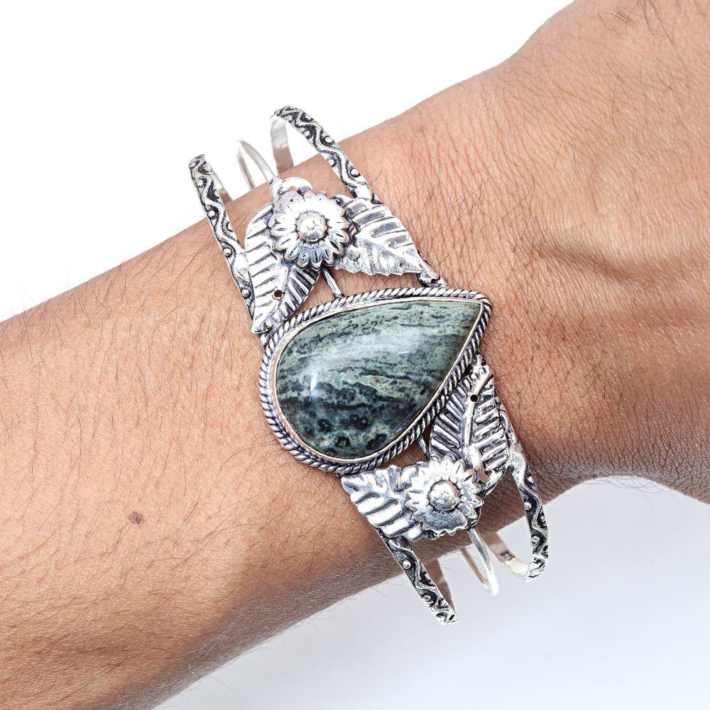 Zebra Jasper Gemstone Handmade Jewelry Cuff Bracelets 7''Adjustable