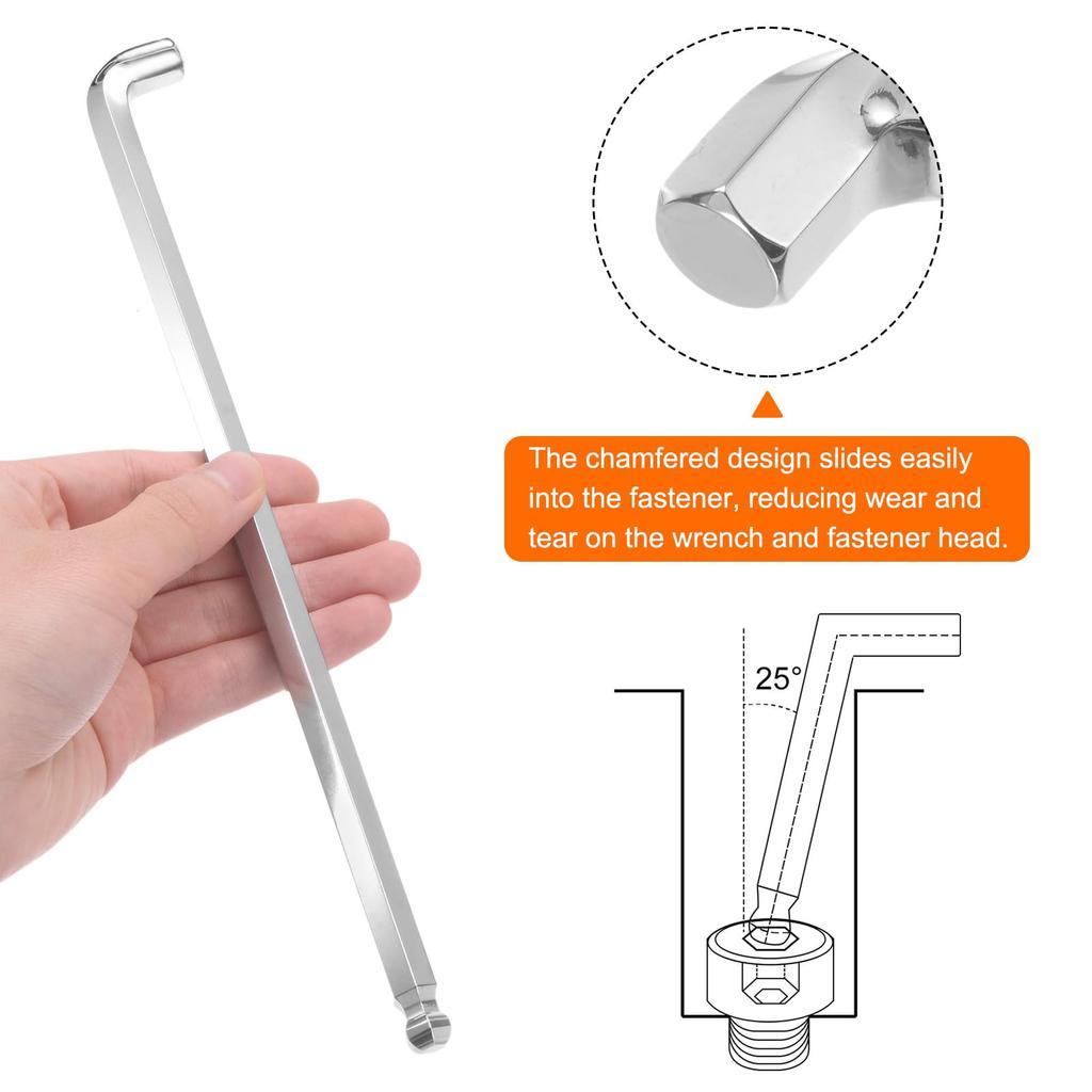 uxcell 10mm Hex Key S2 Repair Tool for Screw Furniture Bicycle Silver 2-Pack Wrench, Ball-Type, Steel, L-Shaped, Short, Removal, Tightening, Assembly,