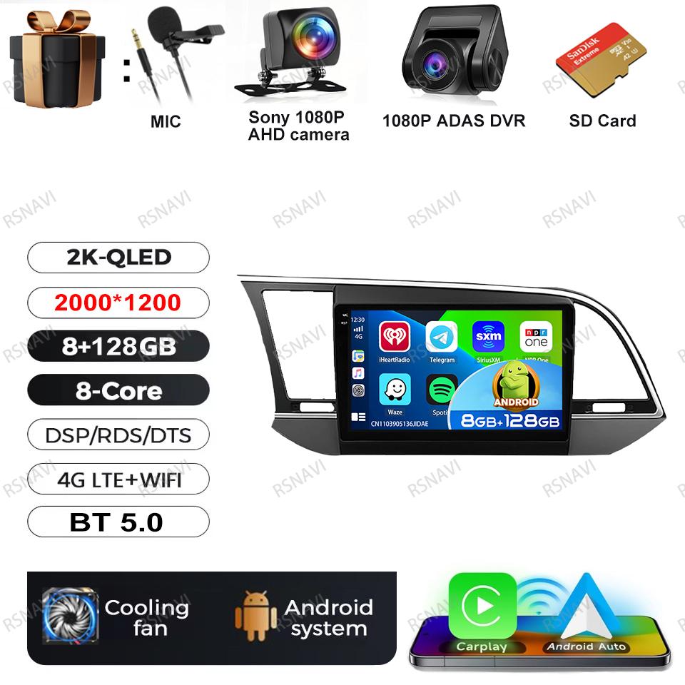Автомагнитола Android 16 для Hyundai Elantra Avante AD 2015 ~ 2021 2019-2020 Стереосистема Qualcomm DSP BT Навигация Головное устройство QLED DVD
