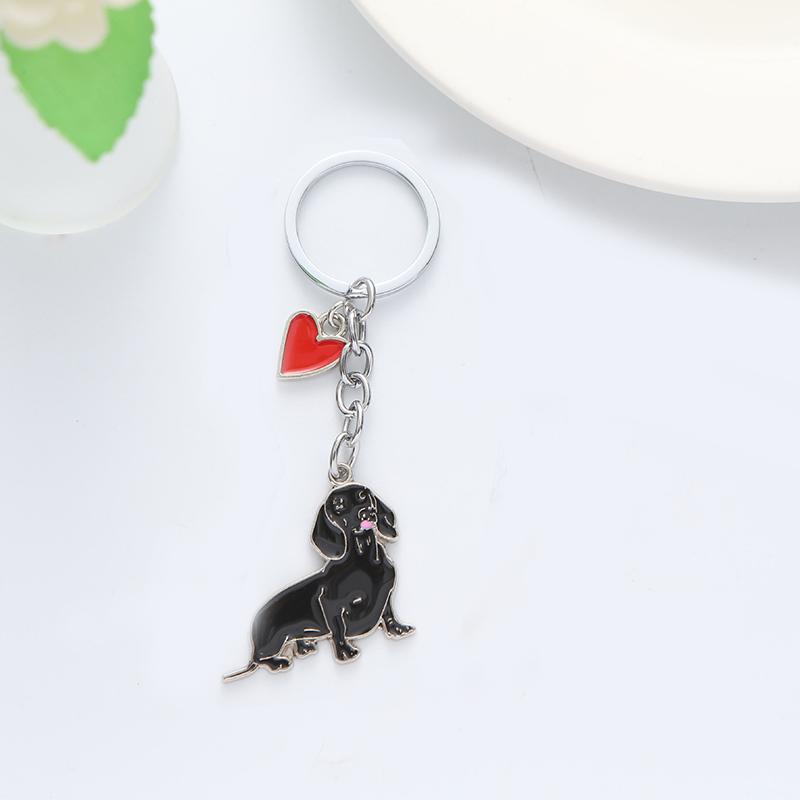 Kawaii Cute Dachshund Keychain Creative Cartoon Metal Dog Pendant Keyring Bag Decoration For Couple Gifts