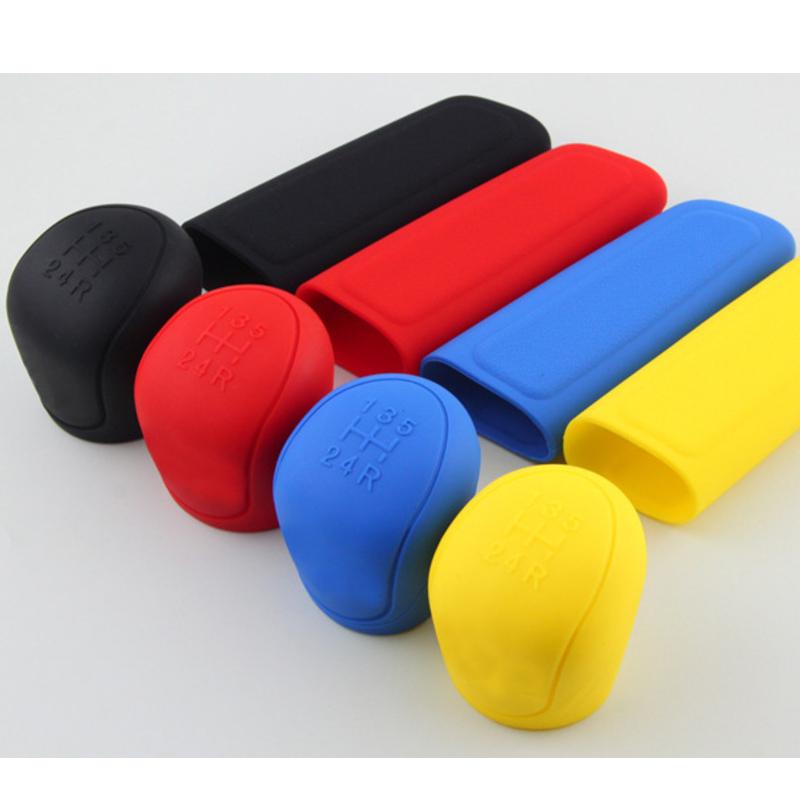 2Pcs Universal Manual Car Silicone Gear Head Shift Knob Cover Shift Collars Handbrake Brake Case