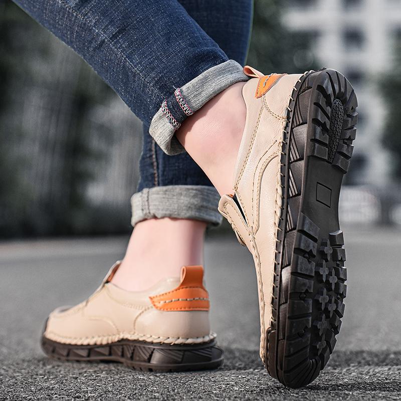 Fashion Man Soft Comfort Leather Loafers Outdoor Retro Daily Driving Shoes Men Anti-slip Flats Male Casual Climbing Hiking Footwear 2025