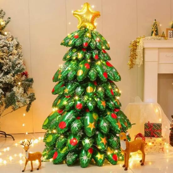 Inflatable Christmas Tree 51 Inch Self-Standing Christmas Tree Foil Balloons for Xmas Party Decorations Photo Prop