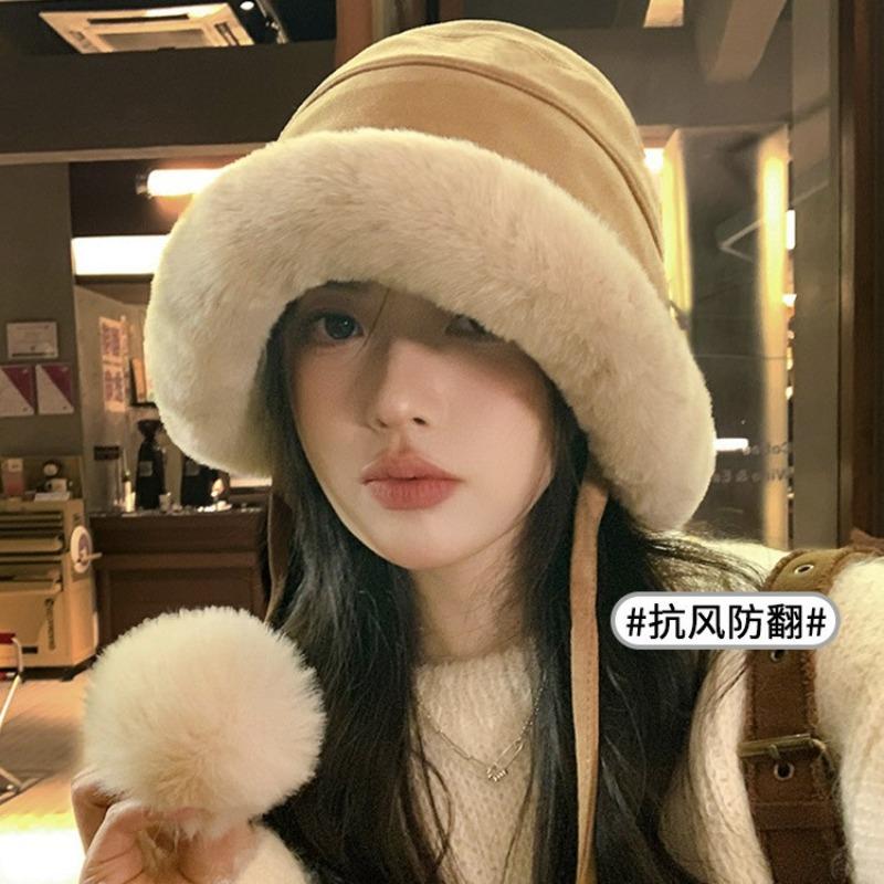 Winter Plush Bucket Hat Thickened Warm Ear Cap Children Windproof Big Head Circumference Winter Suede