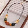 Retro Fashionable Wooden Handmade Bead Geometric Necklace Sweater Chain Pendant CDN