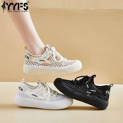 2025 Новые летние женские сетчатые туфли дышащие спортивные повседневные в корейском стиле модные универсальные полые на мягкой подошве сетчатые туфли кроссовки