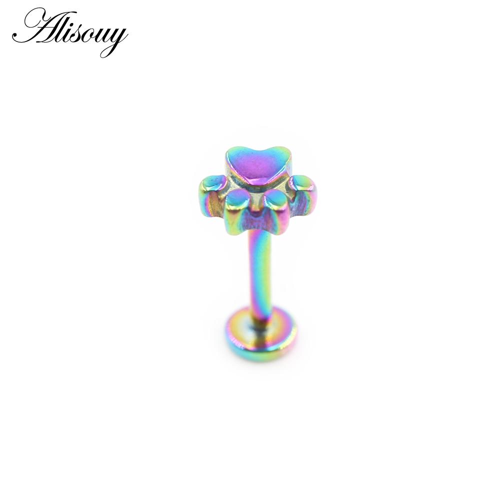 Alisouy 1PC Нержавеющая сталь Собака Следы Лист 16G Tragus Helix Bar Лабрет Губное кольцо Хрящ Ухо Серьги Пирсинг Украшения для тела